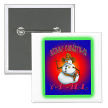 Colorful Snowman design western Howdy Button