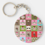 Colorful Sock Monkey Patchwork Keychains