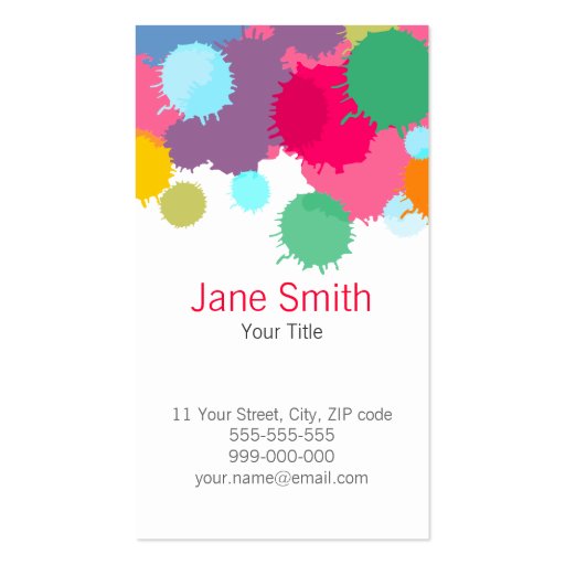 Colorful Splash business card (front side)