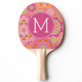 Colorful Spring Floral Pattern Custom Monogram Ping Pong Paddle