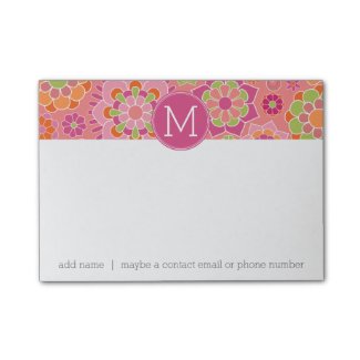 Colorful Spring Floral Pattern Custom Monogram Post-it® Notes