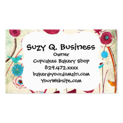 Colorful Spring Flowers Birds Mulberry Blue Orange Business Card Templates