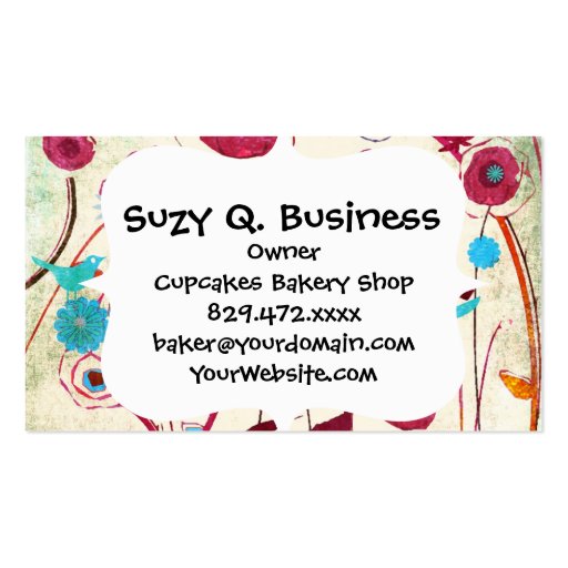 Colorful Spring Flowers Birds Mulberry Blue Orange Business Card Templates (front side)