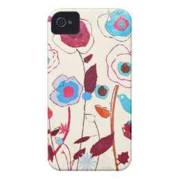 Colorful Spring Flowers Birds Mulberry Blue Orange iPhone 4 Covers