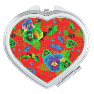 Colorful Spring Flowers Design Red Background Makeup Mirrors
