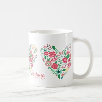 Colorful Spring Flowers Floral Heart Monogram Coffee Mugs