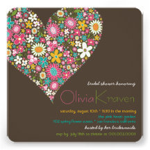 Colorful Spring Flowers Heart Bridal Shower Invite