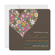 Colorful Spring Flowers Heart Bridal Shower Invite