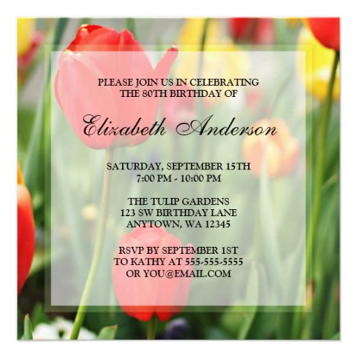 Colorful Spring Tulips 80th Birthday Party Custom Invites