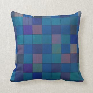 Colorful Squares in Blue Tones. Retro Urban Style Throw Pillow