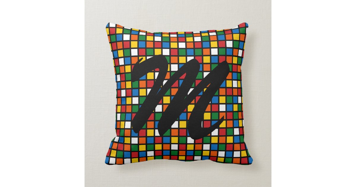 Colorful Squares Pillow w/Initial - Primary Colors Zazzle