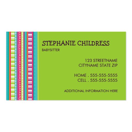 Colorful Stripes Babysitting Business Card in Lime