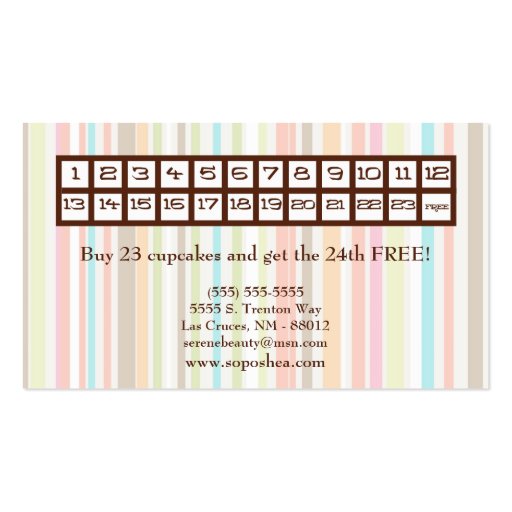 Colorful Stripes Cup Cake Bakery Business Card (back side)
