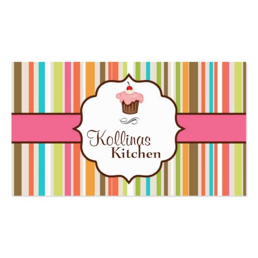 Colorful Stripes Cup Cake Bakery Business Card