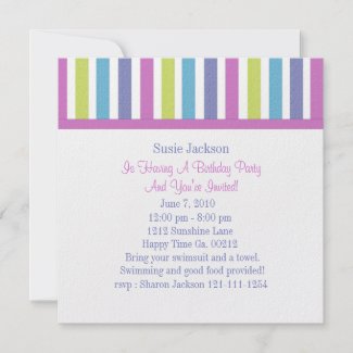 Colorful Stripes & Lolly Pops Party Invitations invitation