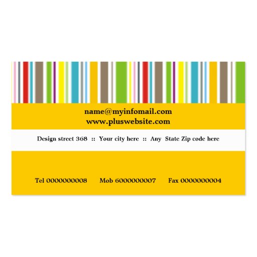Colorful stripes pattern yellow band feminine business cards (back side)