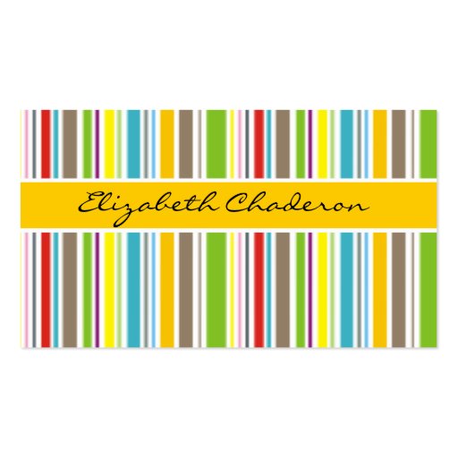 Colorful stripes pattern yellow band feminine business cards (front side)