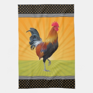 Colorful Strutting Rooster Design Kitchen Towels