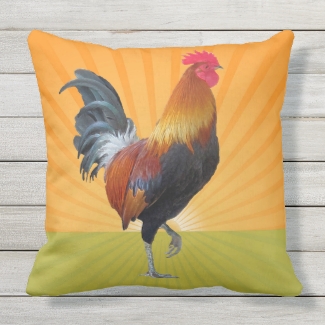 Colorful Strutting Rooster Design Outdoor Pillow
