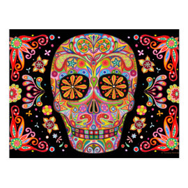 Colorful Sugar Skull Art Postcard