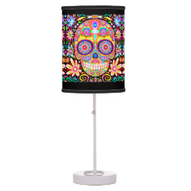 Colorful Sugar Skull Lamp - Day of the Dead Art