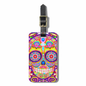 Colorful Sugar Skull Luggage Tag - Day of the Dead