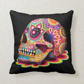 Colorful Sugar Skull Pillow - Day of the Dead Art