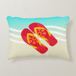 Colorful Summer Beach Waves Flip Flops Pillow