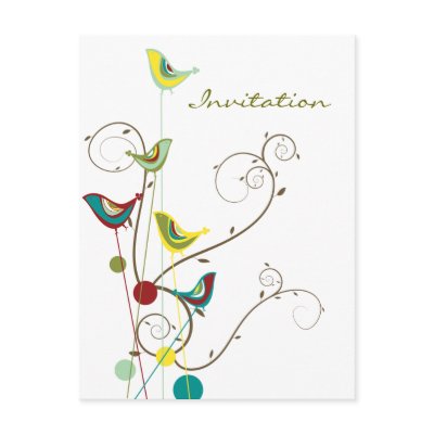Colorful Summer Bird and Swirl Invitation Postcard by fat_fa_tin