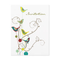 Colorful Summer Bird and Swirl Invitation Postcard