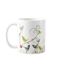 Colorful Summer Bird and Swirl Mug by fat_fa_tin Colorful Summer Bird and Swirl Mug
