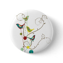 Colorful Summer Bird and Swirls Button by fat_fa_tin Colorful Summer Bird and Swirls Button