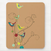 Colorful Summer Bird and Swirls Mousepad