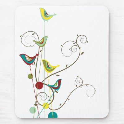 Colorful Summer Bird and Swirls Mousepad by fat_fa_tin