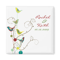 Colorful Summer Bird and Swirls Save-the-Date Refrigerator Magnets