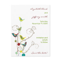 Colorful Summer Bird and Swirls Save-the-Date postcards by fat_fa_tin Colorful Summer Bird and Swirls Save-the-Date postcards