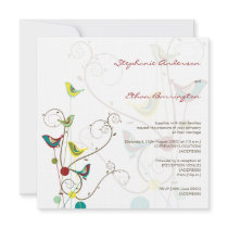 Colorful Summer Bird & Swirls Wedding Invitation by fat_fa_tin Colorful Summer Bird & Swirls Wedding Invitation