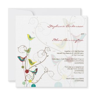 Colorful Summer Bird & Swirls Wedding Invitation invitation