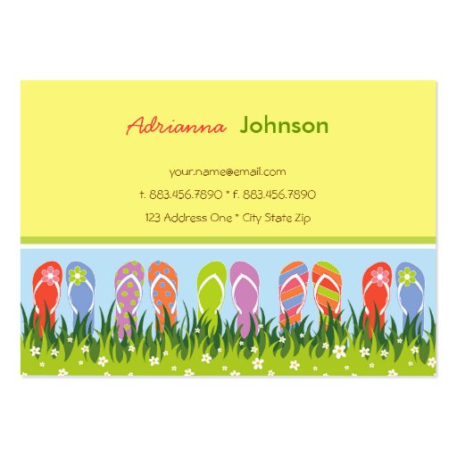 Colorful Summer Flip Flops Fun In The Sun Garden Business Card (front side)