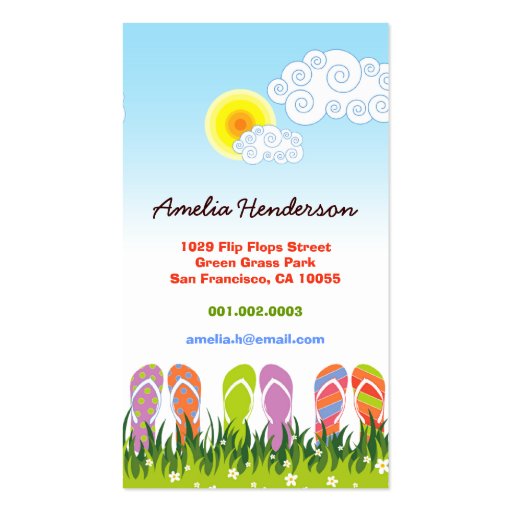 Colorful Summer Flip Flops Fun In The Sun Garden Business Card Templates (front side)