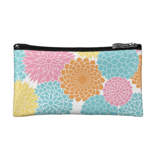 Colorful Summer Flowers Pattern Makeup Bag