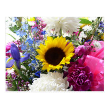 Colorful sunflower bouquet postcard