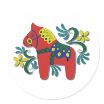 Colorful Swedish Dala Horse Round Sticker
