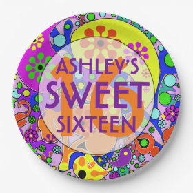 Colorful Sweet 16 Birthday Party Plates 9 Inch Paper Plate