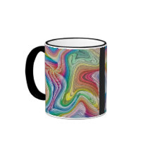 Colorful swirl pattern on black background mugs