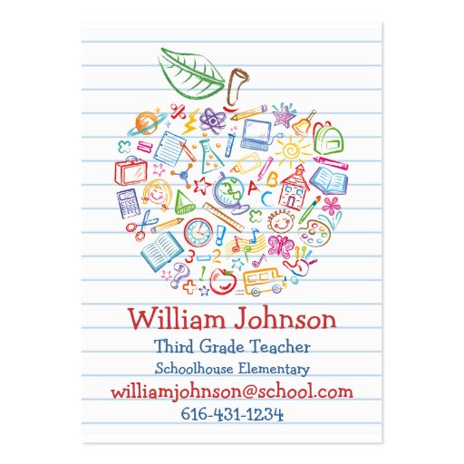 Colorful Teachers Apple Business Card (front side)