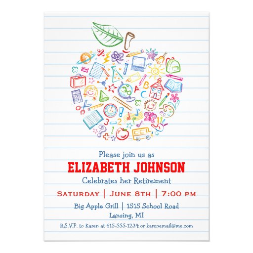 Colorful Teachers Apple Retirement Party Invite