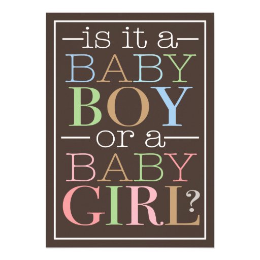 Colorful Text Baby Boy or Girl Gender Reveal Party Custom Invites (front side)