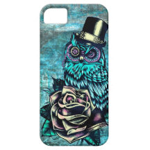 Colorful textured owl illustration on teal base. iPhone 5 covers