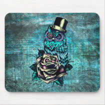 Colorful textured owl illustration on teal base. mousepads